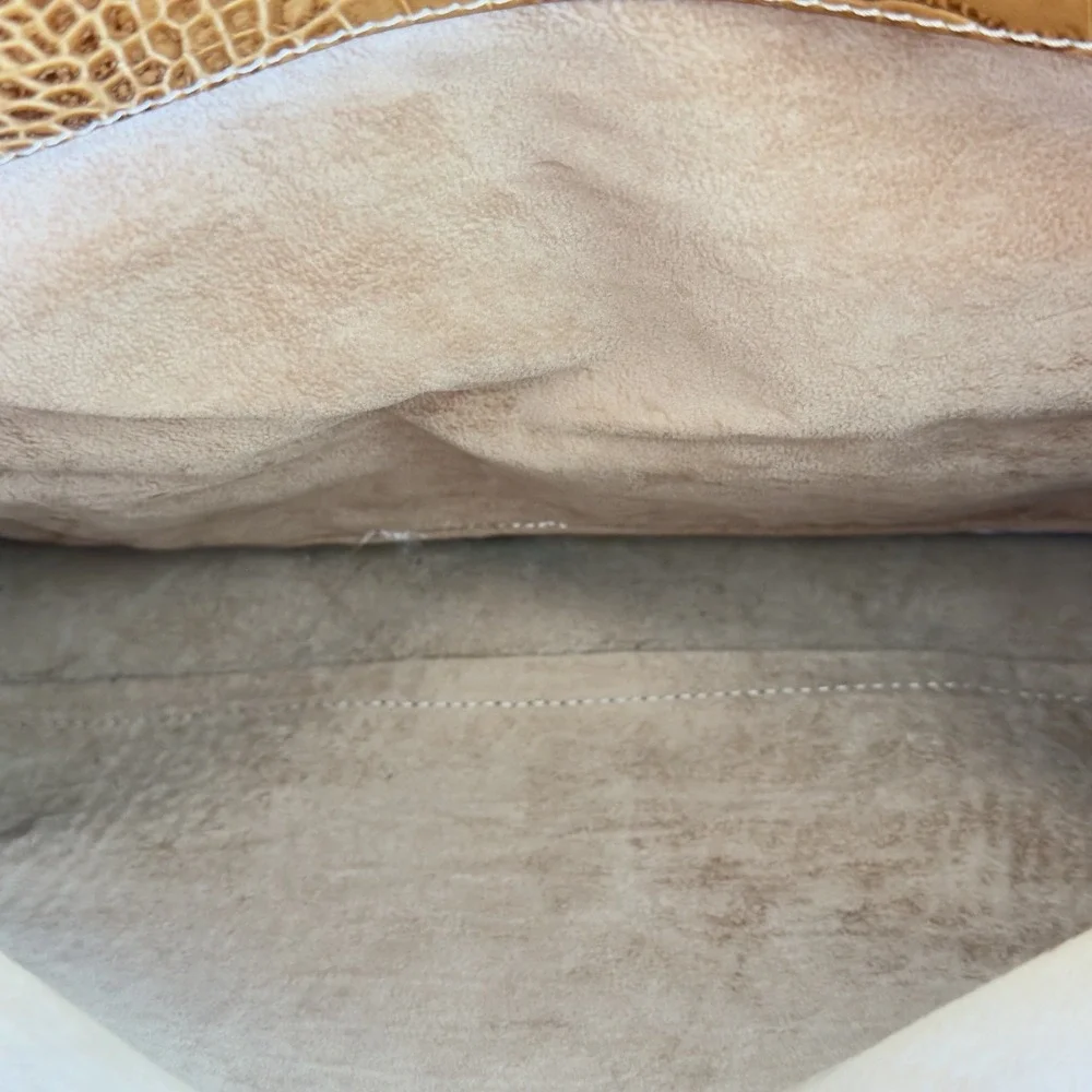 Lacucci Italian‎ Leather Satchel Large Handbag Bag Crocodile Embossed Brown Tan